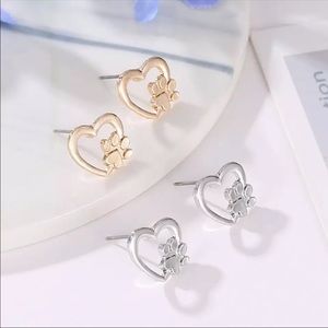 Paw print Heart Dog Cat Silver Gold